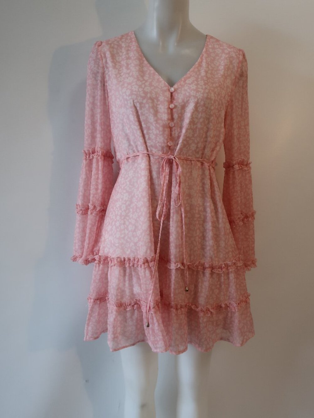 Womens Cupshe Pink Floral Print Long Sleeve Dress S